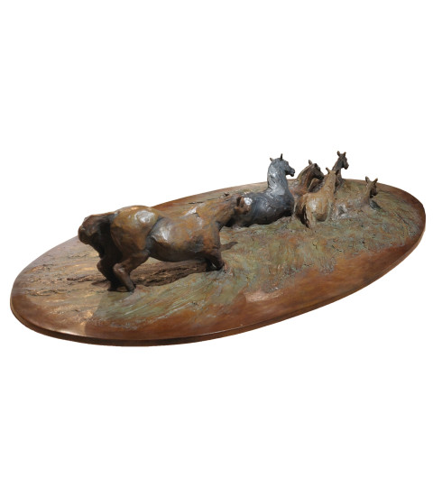 Sculpture bronze La traversee des chevaux de dos Bodin