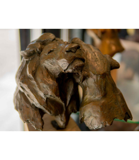 Sculpture bronze Tendresse Lions de profil Bodin