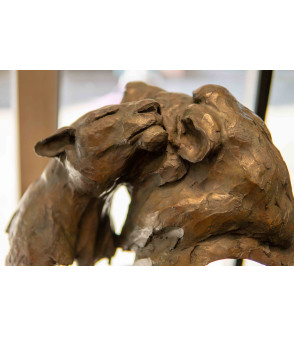 Sculpture bronze Tendresse Lions détail 2 Bodin