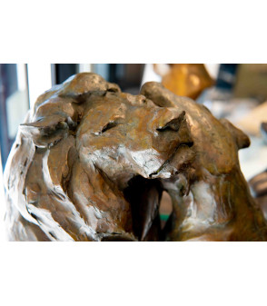 Sculpture bronze Tendresse Lions détail Bodin