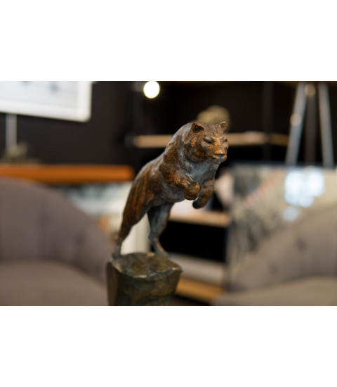 Sculpture bronze Le tigre au bond Bodin