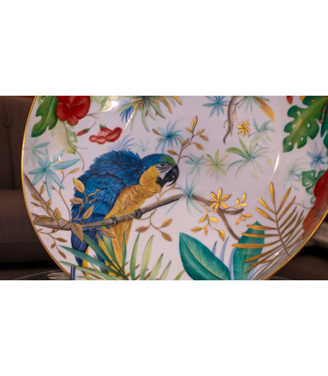 Porcelaine Grande Coupe - Tropical Jungle Parrots détails Aude de Boisjan