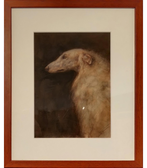 Peinture à huile encadré chien barzoï lévrier russe de Igor LY