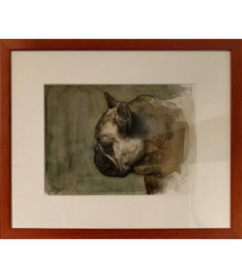 Peinture à huile encadré chien bouledogue américain de Igor LY
