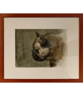 Peinture à huile encadré chien bouledogue américain de Igor LY