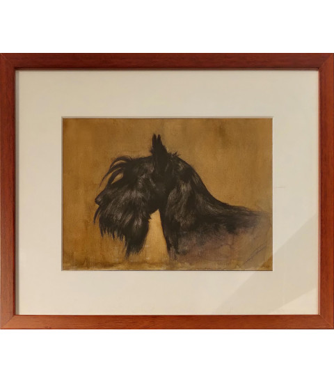 Peinture à huile encadré chien scottish terrier de Igor LY