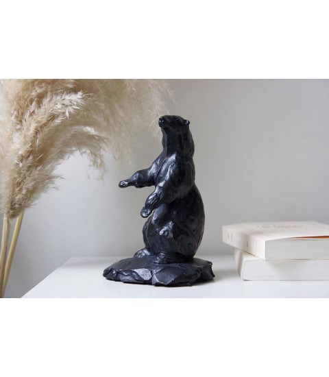 Sculpture bronze ourse blanc assise Bodin