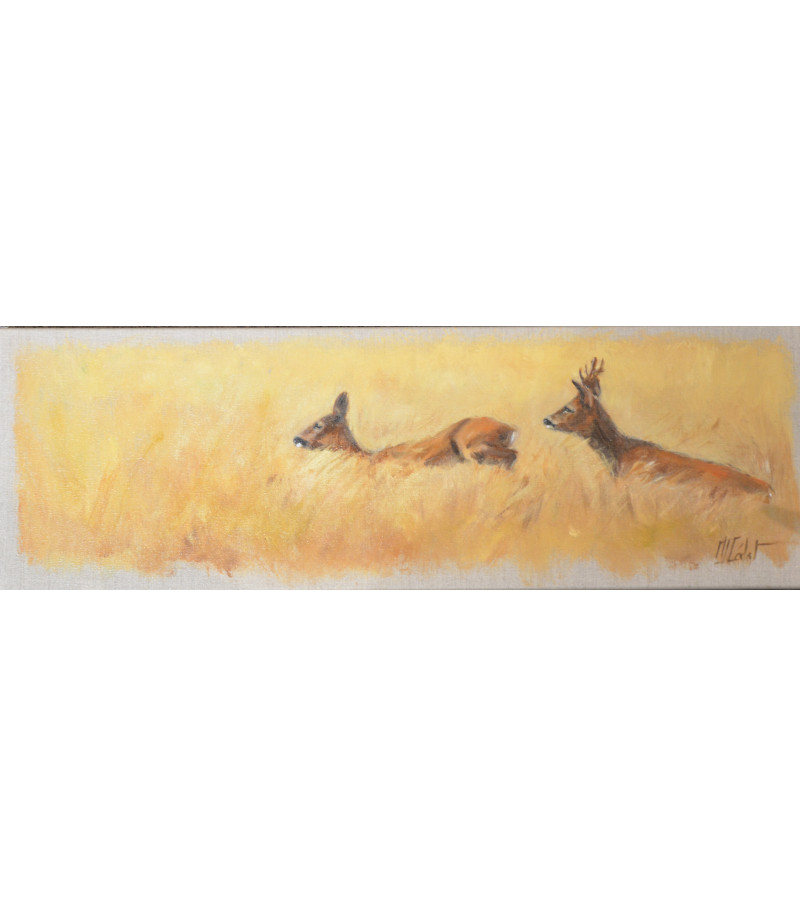Chevreuils en été, acrylique sur toile par Marie-Joëlle Cédat