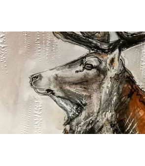 Profil de Cerf_Dessin_Aquarelle_Estelle_Rebottaro_Artiste_Animalier_Animal_Art_Gallery_Paris