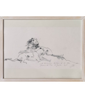 dessin encre sur papier encadré lionne - Kutchya et sa soeur - Julie Salmon_Animal_Art_Gallery_Paris