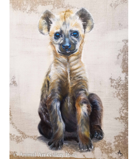 Peinture Huile sur lin ancien Jeune Hyene Dussaux 3