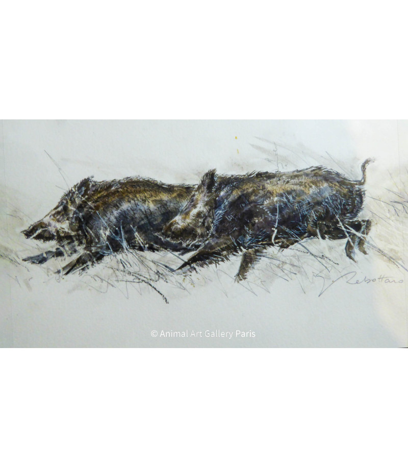 Sangliers - Deux bêtes noires - Estelle Rebottaro - Artiste Animalier contemporain