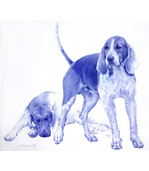"Tableau de chasse" (couple de chiens) par Pauline Cocordano pour Animal Art Gallery Paris