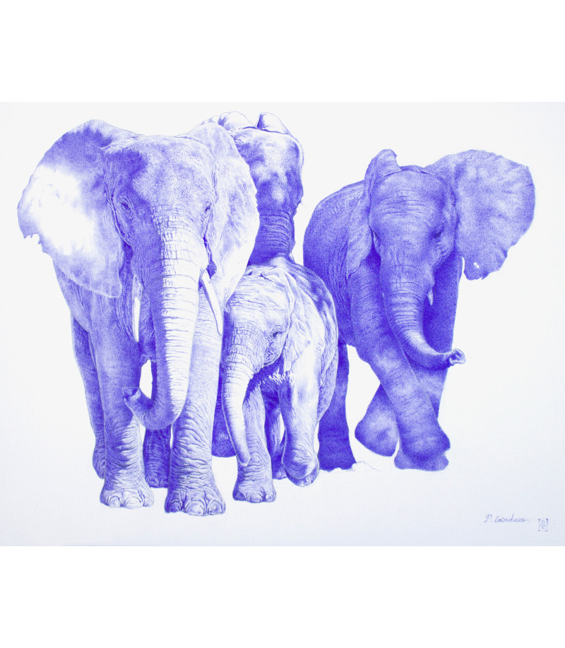 Une famille d'éléphants par Pauline Cocordano pour Animal Art Garllery Paris
