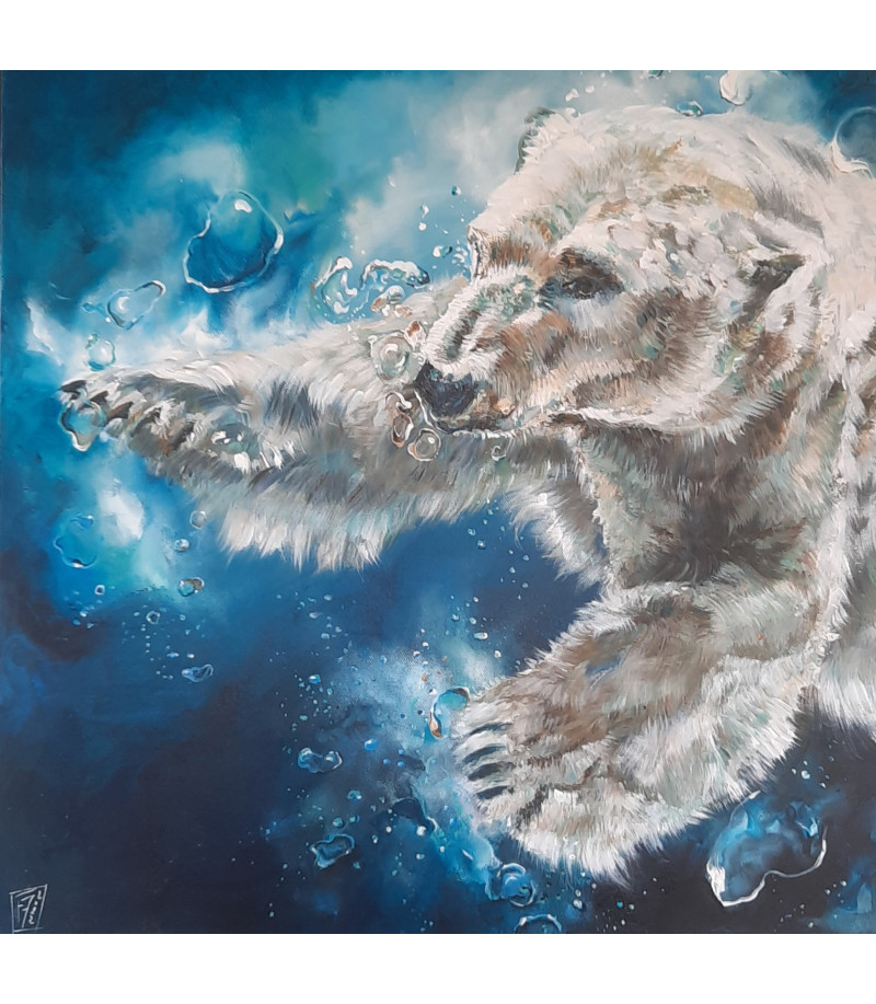 "Bleu intense", un ours polaire par Francine Mellier pour Animal Art Gallery Paris