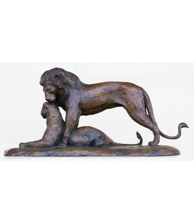Le repos du guerrier couple de lions par Jean-Marc Bodin pour Animal Art Gallery Paris