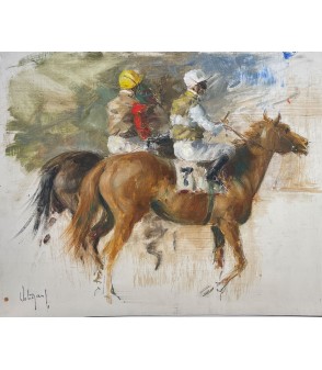 "Le départ" chevaux de course par Hubert de Watrigant pour Animal Art Gallery Paris