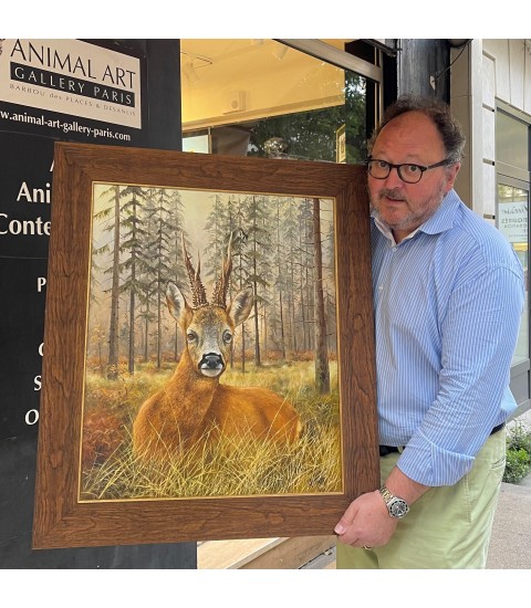 Pierre Couzy chevreuil brocard tableau peinture de chasse art animalier