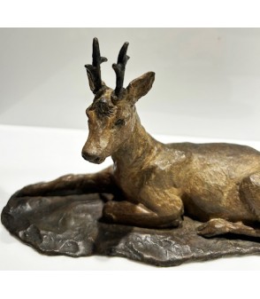 Sculpture Brocard couché en Bronze par Marie-Jöelle Cédat pour Animal Art Gallery Paris