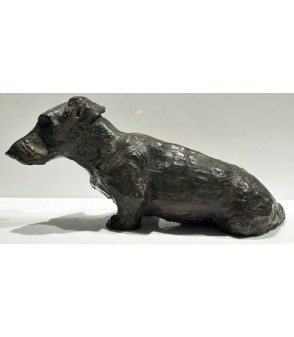 Sculpture Teckel assis oreille retournée en Bronze par Marie-Jöelle Cédat pour Animal Art Gallery Paris