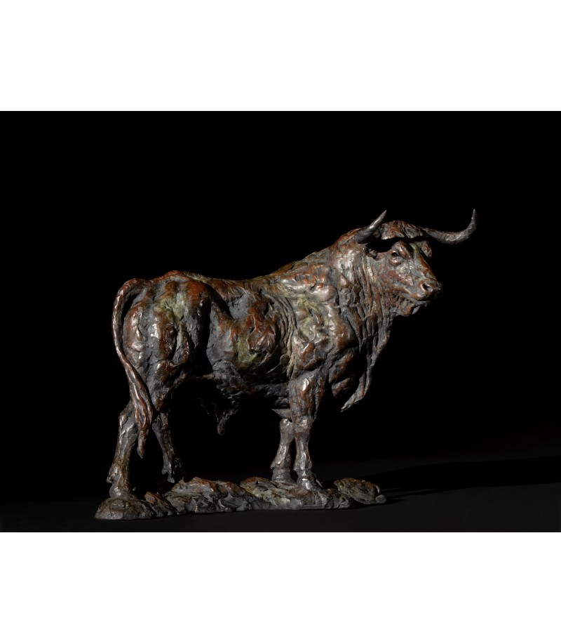 "CORRIENTE" (taureau),  sculpture en bronze réalisée par Mick Doellinger (USA) pour Animal Art Gallery Paris