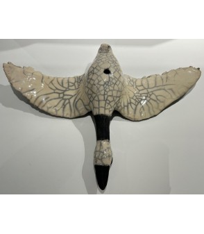 Sculpture Oie Bernache en Raku par Anne de Sauveboeuf pour Animal Art Gallery Paris
