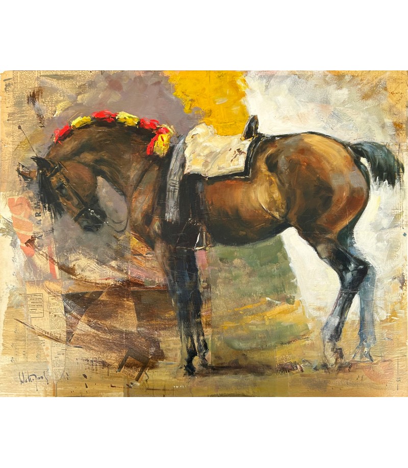 ESPERANDO, cheval à  l'attache, par Hubert de Watrigant, pour Animal Art Gallery Paris