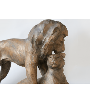 Le repos du guerrier couple de lions par Jean-Marc Bodin pour Animal Art Gallery Paris