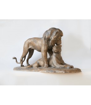 Le repos du guerrier couple de lions par Jean-Marc Bodin pour Animal Art Gallery Paris