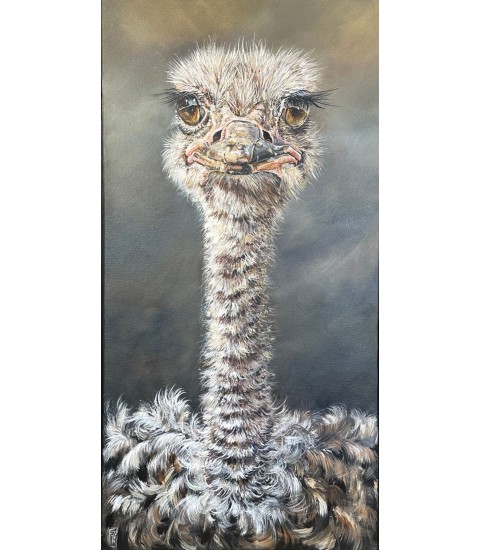 Autruche "Aude", peinture par Francine Mellier pour Animal Art Gallery Paris