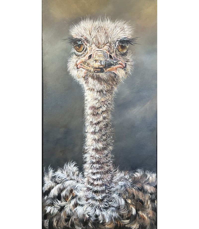 Autruche "Aude", peinture par Francine Mellier pour Animal Art Gallery Paris