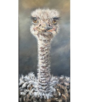 Autruche "Aude", peinture par Francine Mellier pour Animal Art Gallery Paris