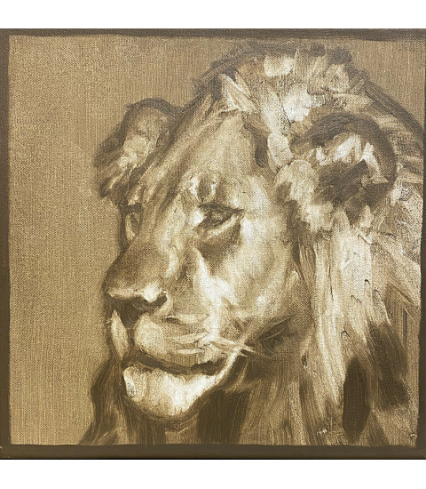 Tête de lion, peinture à l'huile par Igor Ly pour Animal Art Gallery Paris