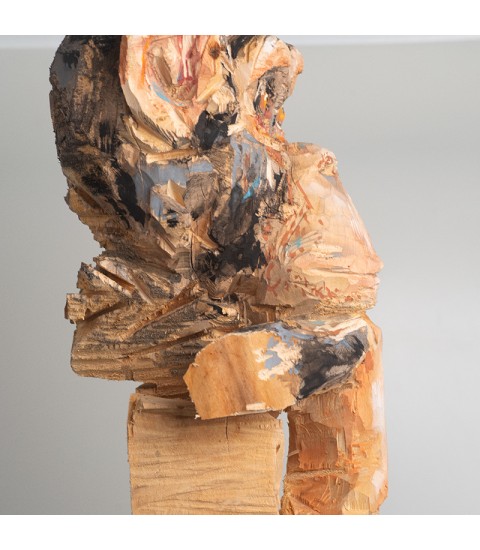 Chimpanzé, sculpture animalière en bois, par Guillaume Belin pour Animal Art Gallery Paris