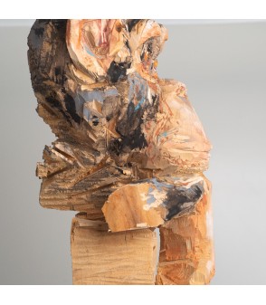 Chimpanzé, sculpture animalière en bois, par Guillaume Belin pour Animal Art Gallery Paris