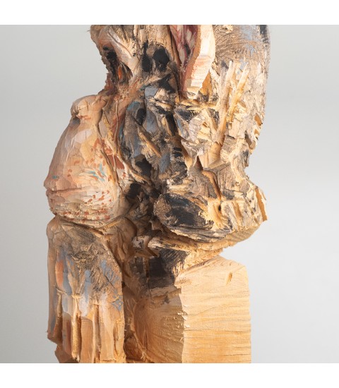 Chimpanzé, sculpture animalière en bois, par Guillaume Belin pour Animal Art Gallery Paris