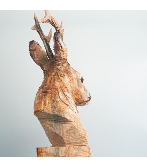 Brocard, sculpture animalière en bois, par Guillaume Belin pour Animal Art Gallery Paris