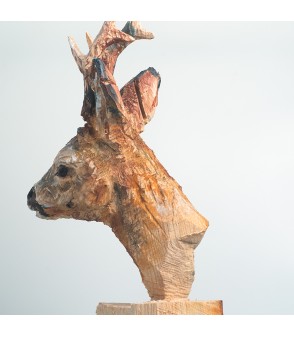 Brocard, sculpture animalière en bois, par Guillaume Belin pour Animal Art Gallery Paris