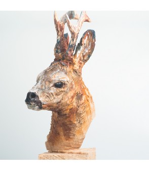 Brocard, sculpture animalière en bois, par Guillaume Belin pour Animal Art Gallery Paris