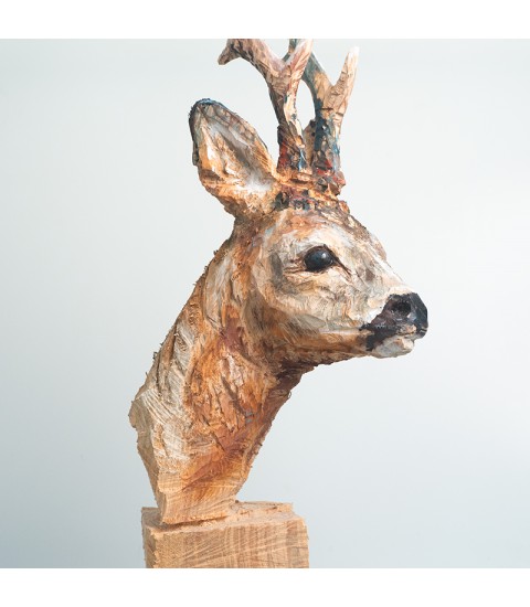 Brocard, sculpture animalière en bois, par Guillaume Belin pour Animal Art Gallery Paris