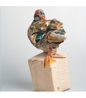 Sarcelle, sculpture animalière en bois, par Guillaume Belin pour Animal Art Gallery Paris