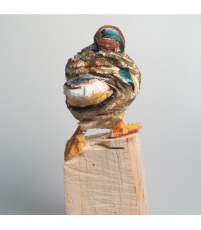 Sarcelle, sculpture animalière en bois, par Guillaume Belin pour Animal Art Gallery Paris