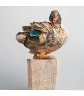 Sarcelle, sculpture animalière en bois, par Guillaume Belin pour Animal Art Gallery Paris