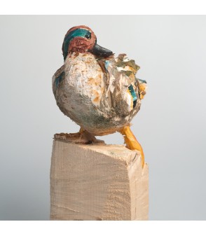 Sarcelle, sculpture animalière en bois, par Guillaume Belin pour Animal Art Gallery Paris