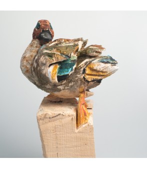 Sarcelle, sculpture animalière en bois, par Guillaume Belin pour Animal Art Gallery Paris