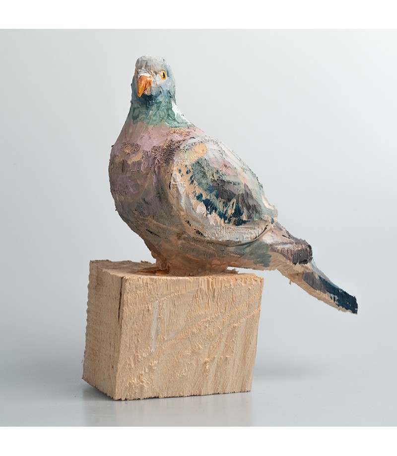 Pigeon, sculpture animalière en bois, par Guillaume Belin pour Animal Art Gallery Paris