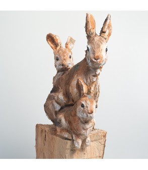 Lapins, sculpture animalière en bois, par Guillaume Belin pour Animal Art Gallery Paris