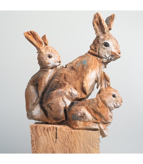 Lapins, sculpture animalière en bois, par Guillaume Belin pour Animal Art Gallery Paris