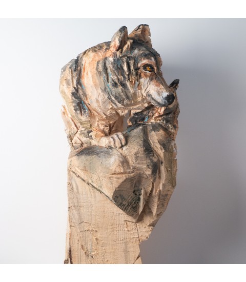 Loups, sculpture animalière en bois, par Guillaume Belin pour Animal Art Gallery Paris