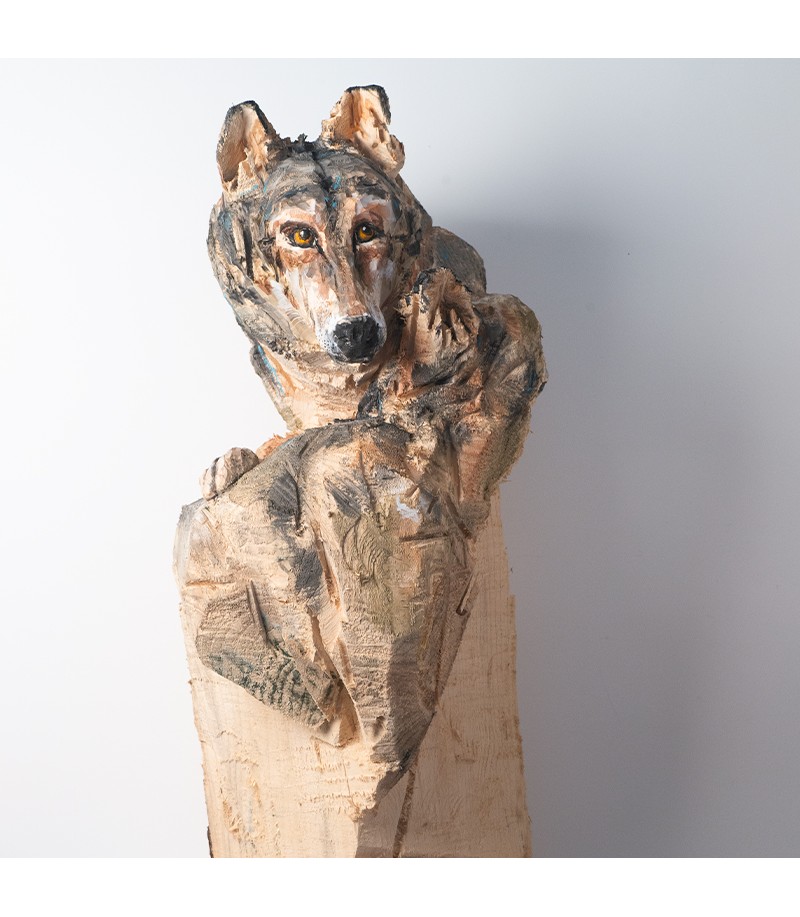 Loups, sculpture animalière en bois, par Guillaume Belin pour Animal Art Gallery Paris